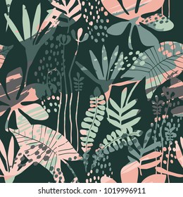 Abstract floral seamless pattern with trendy hand drawn textures. Modern abstract design for paper, cover, fabric, interior decor and other users