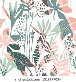 Abstract floral seamless pattern with trendy hand drawn textures. Modern abstract design for paper, cover, fabric, interior decor and other users