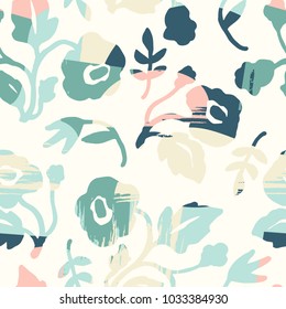 Abstract floral seamless pattern with trendy hand drawn textures. Modern abstract design for paper, cover, fabric, interior decor and other users