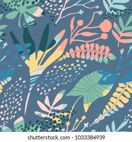 Abstract floral seamless pattern with trendy hand drawn textures. Modern abstract design for paper, cover, fabric, interior decor and other users
