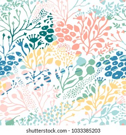 Abstract floral seamless pattern with trendy hand drawn textures. Modern abstract design for paper, cover, fabric, interior decor and other users