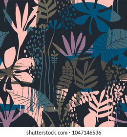 Abstract floral seamless pattern with trendy hand drawn textures. Modern abstract design for paper, cover, fabric, interior decor and other users