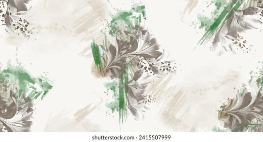 Abstract Floral Seamless Pattern. Trendy fabric prints. Botanical leaf flower illustration with watercolor texture.