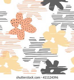 Abstract floral seamless pattern with trendy hand drawn textures. Modern abstract design for poster, cover, fabric and other users.
