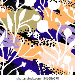 Abstract floral seamless pattern with trendy hand drawn textures. Modern abstract design for paper, cover, fabric, interior decor and other users