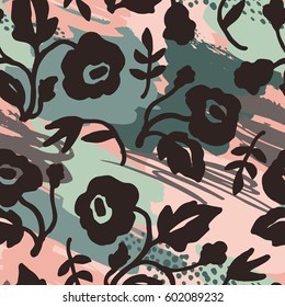 Abstract floral seamless pattern with trendy hand drawn textures. Modern abstract design for paper, cover, fabric, interior decor and other users
