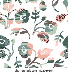Abstract floral seamless pattern with trendy hand drawn textures. Modern abstract design for paper, cover, fabric, interior decor and other users