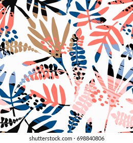 Abstract floral seamless pattern with trendy hand drawn textures. Modern abstract design for paper, cover, fabric, interior decor and other users