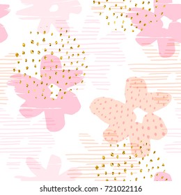 Abstract floral seamless pattern with trendy hand drawn textures in delicate pink colors. Modern abstract design for paper, cover, fabric, interior decor and other users. Ideal for baby girl design.