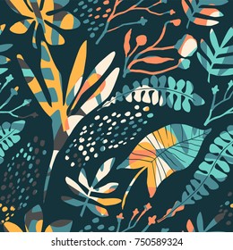 Abstract floral seamless pattern with trendy hand drawn textures. Modern abstract design for paper, cover, fabric, interior decor and other users