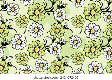 Resumen Floral - Patrón sin foco con flor tropical, indonesio Batik Motif