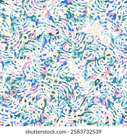 Abstract floral seamless pattern with tropical leaves and leopard pattern.  Surface cover design. Fabric textile print. Contemporary vector design. Isolated element.