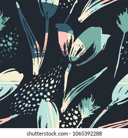 Abstract floral seamless pattern tulips .Trendy hand drawn textures. Modern abstract design for,paper, cover, fabric and other users
