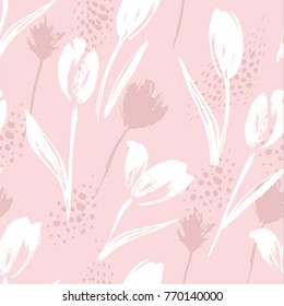 Abstract floral seamless pattern tulips .Trendy hand drawn textures. Modern abstract design for,paper, cover, fabric and other users
