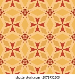 Abstract floral seamless pattern. Vector gold, maroon, yellow, ornamental background. Leaf ornament. Delicate texture with diamond shapes, square, arrows grid. Elegant design for wallpaper, print