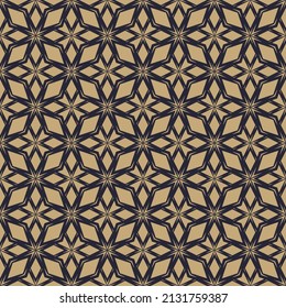 Abstract floral seamless pattern. Vector golden background. Elegant geometric leaf ornament. Texture with diamonds, floral shapes, stars, grid, lattice. Luxury black gold design for print, wallpapers