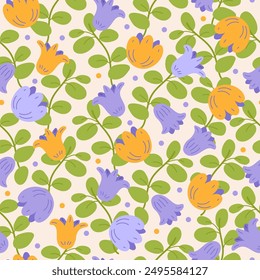 Abstract floral seamless pattern. Vector bell flower background for wallpaper, textile, fabric, wrapping paper, cover, card, poster