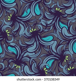 Abstract floral seamless pattern. Vector line art.