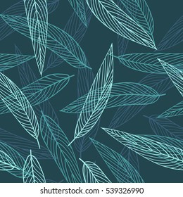 Abstract floral seamless pattern. Vector illustration for your design, mint and dark blue hand-drawn background