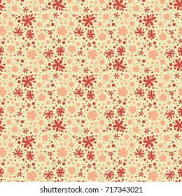 Abstract floral seamless pattern, vector ornament with small red flowers