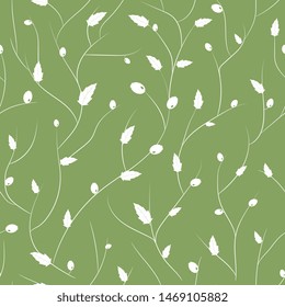 abstract floral seamless pattern with vertical branches with leaves and berries. Striped background, hand drawing. For textiles, packaging, fabric, wallpaper