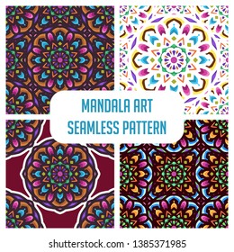 Abstract floral seamless pattern with vintage mandala art ornament