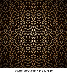 Abstract floral seamless pattern, vintage vector gold background