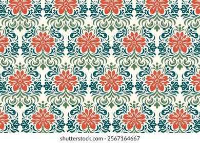 abstract floral seamless pattern with vintage botanical ikat motifs for fabric wallpaper and fashion textile all over flower blossom traditional design texture