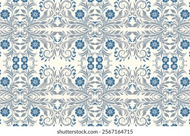 abstract floral seamless pattern with vintage ikat motifs and botanical elements for fabric and wallpaper all over flower blossom traditional textured design