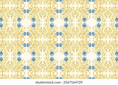 abstract floral seamless pattern with vintage botanical ikat motifs for fabric and wallpaper all over textured flower blossom design with modern traditional accents