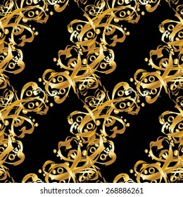 Abstract floral seamless pattern, vintage gold background, vector