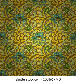 Abstract floral seamless pattern for wallpaper, website or textile printing. Vector endless illustration of yellow, green and brown flowers.