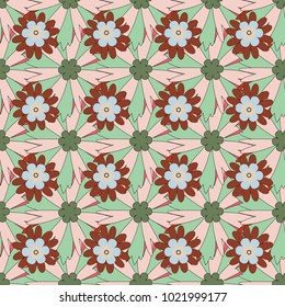 Abstract floral seamless pattern for wallpaper, website or textile printing. Vector endless illustration of neutral, green and brown flowers.