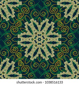 Abstract floral seamless pattern for wallpaper, website or textile printing. Vector endless illustration of gray, green and black flowers.