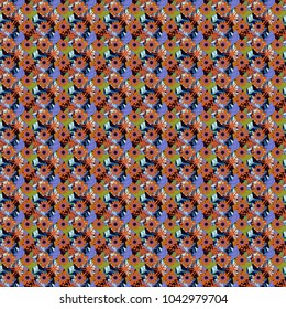 Abstract floral seamless pattern for wallpaper, website or textile printing. Vector endless illustration of black, orange and blue flowers.