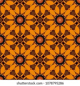 Abstract floral seamless pattern for wallpaper, website or textile printing. Vector endless illustration of brown, black and orange flowers.