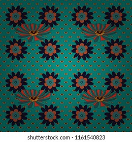 Abstract floral seamless pattern for wallpaper, website or textile printing. Vector endless illustration of black, green and blue flowers.