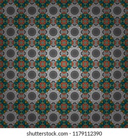 Abstract floral seamless pattern for wallpaper, website or textile printing. Raster endless illustration of green, brown and yellow flowers.