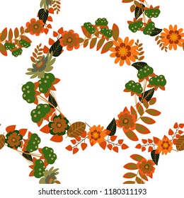 Abstract floral seamless pattern for wallpaper, website or textile printing. Vector endless illustration of green, white and orange flowers.
