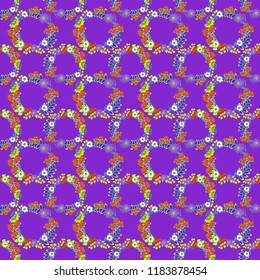 Abstract floral seamless pattern for wallpaper, website or textile printing. Vector endless illustration of blue, violet and yellow flowers.