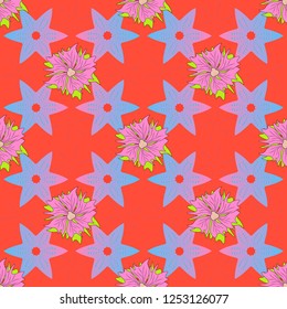 Abstract floral seamless pattern for wallpaper, website or textile printing. Vector endless illustration of red, pink and neutral flowers.
