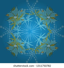 Abstract floral seamless pattern for wallpaper, website or textile printing. Vector endless illustration of green, yellow and blue flowers.