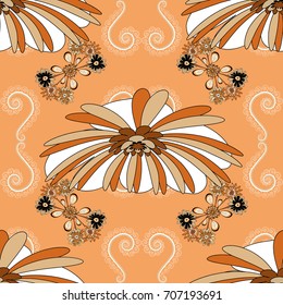 Abstract floral seamless pattern for wallpaper, website or textile printing. Vector endless illustration of beige, orange and brown flowers.