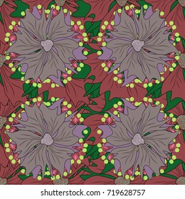 Abstract floral seamless pattern for wallpaper, website or textile printing. Vector endless illustration of green, beige and red flowers.