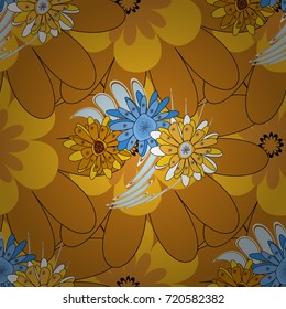 Abstract floral seamless pattern for wallpaper, website or textile printing. Vector endless illustration of neutral, orange and yellow flowers.
