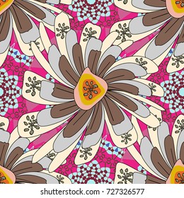 Abstract floral seamless pattern for wallpaper, website or textile printing. Vector endless illustration of brown, beige and gray flowers.