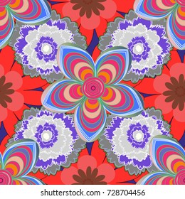 Abstract floral seamless pattern for wallpaper, website or textile printing. Vector endless illustration of gray, red and pink flowers.
