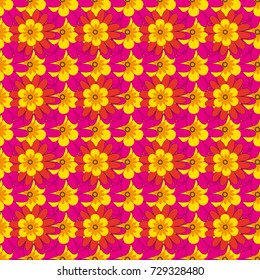 Abstract floral seamless pattern for wallpaper, website or textile printing. Vector endless illustration of yellow, magenta and red flowers.