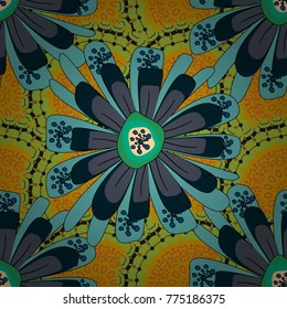 Abstract floral seamless pattern for wallpaper, website or textile printing. Vector endless illustration of black, yellow and blue flowers.