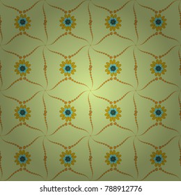 Abstract floral seamless pattern for wallpaper, website or textile printing. Vector endless illustration of blue, neutral and yellow flowers.